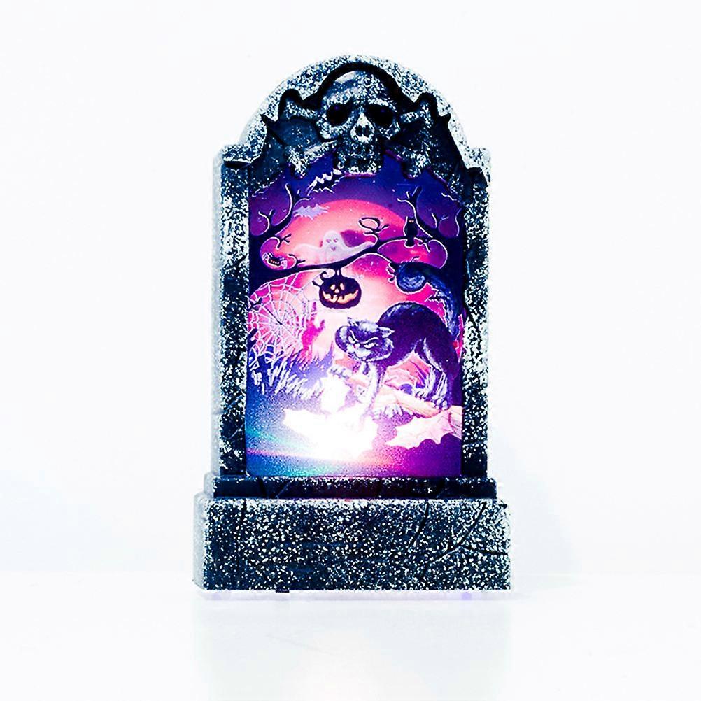 Tombstone Lamp Halloween Decoration Featuring Black Cat Pattern