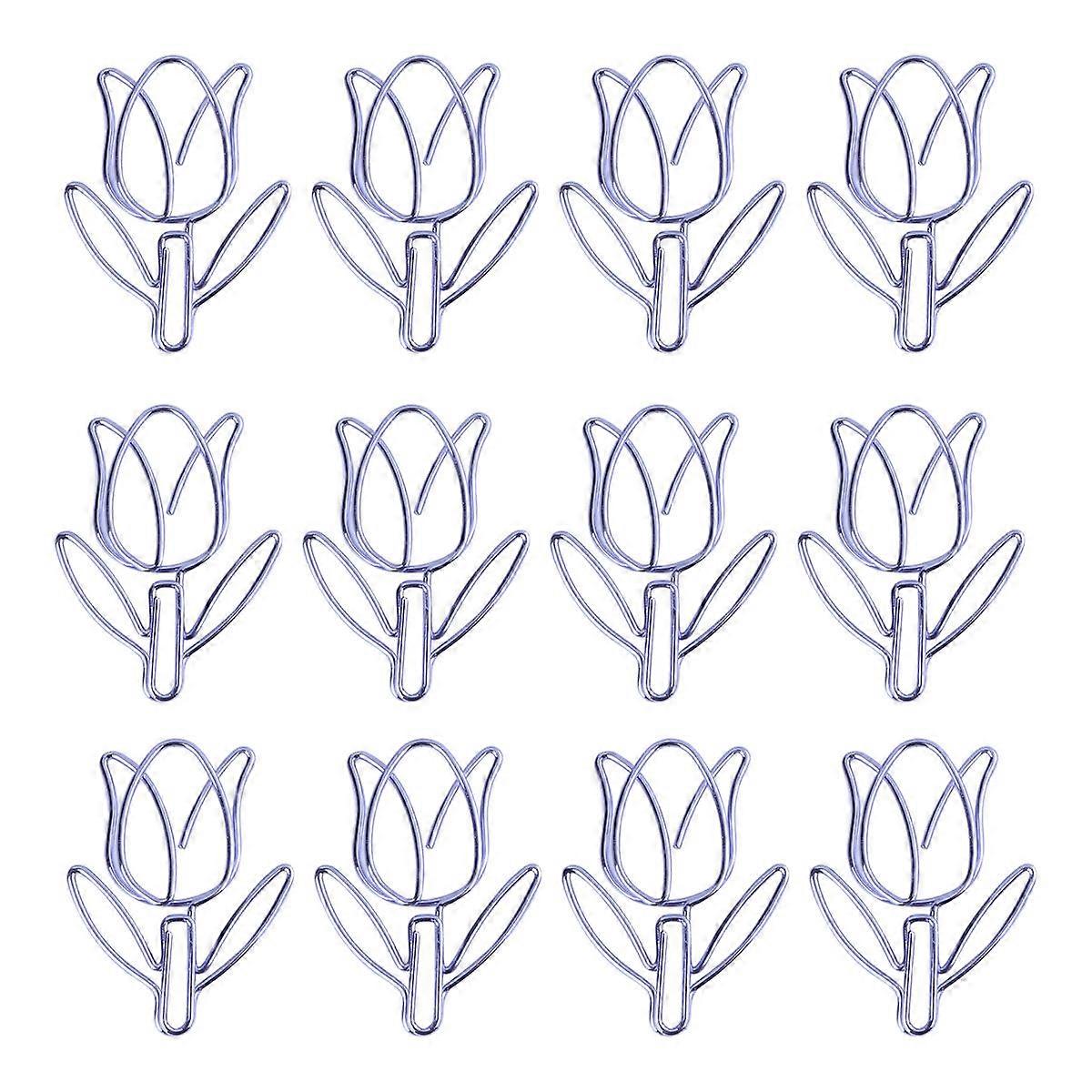 Creative Paper Pins Tulip Shape for Holding Use 24Pcs Purple Paper Clips