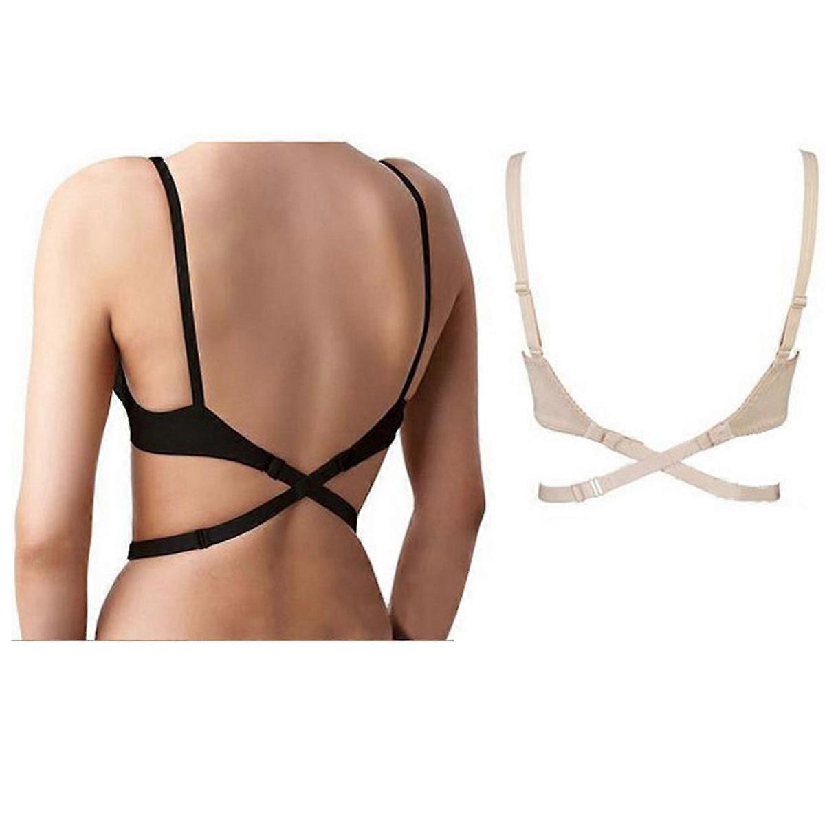 Backless Bra Strap Converter with 3 Hooks for Low Back Bra Use Black