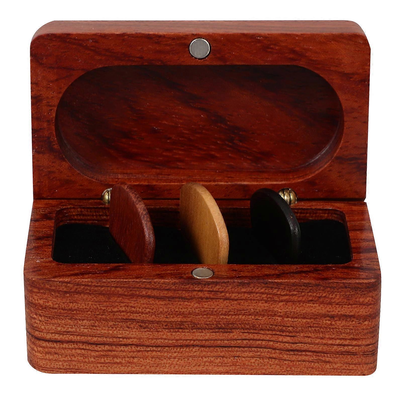 Guitar Stringed Instrument Pick Container Wooden Protection Accessory For Daily Use Light Brown 1 Set