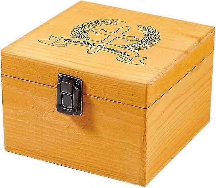2025 First Communion Storage Box Wooden Box with Lid Memory Box for Anniversary Jewelry Storage Organizer Case Keepsake Box Gift Box for Birthday Chri