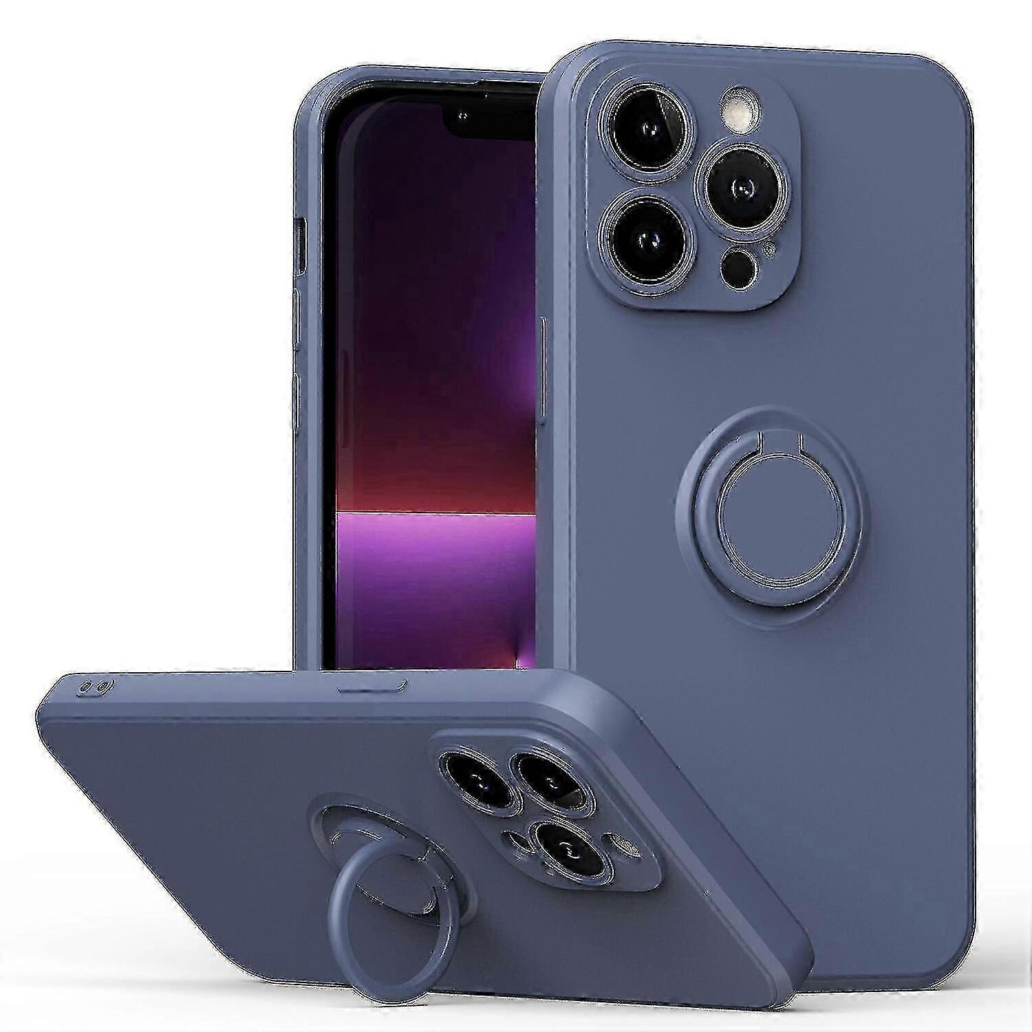 Simple Color Phone Case For Iphone 12 Pro With Ring Stand, Metal Plate For Magnetic Charging, Shock Absorption Design, 360 Rotating Stand