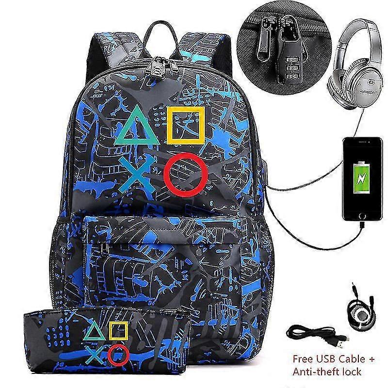 2 جهاز كمبيوتر شخصى / الوحدة PS4 بلاي ستيشن قماش على ظهره مع مقلمة حقيبة مدرسية USB شحن حقيبة مدرسية كمبيوتر محمول الرياضة موتشيلا إسكولار