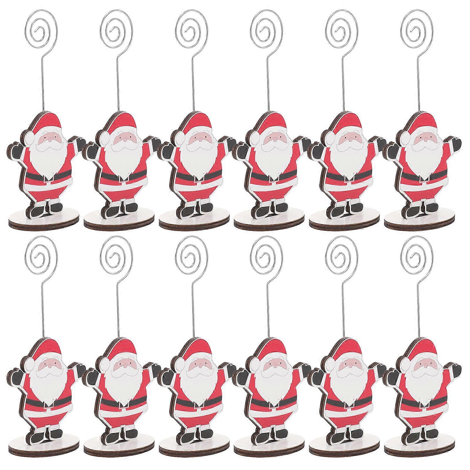 Christmas Holder Wood Santa Patterned Note Clip for Holding 36Pcs