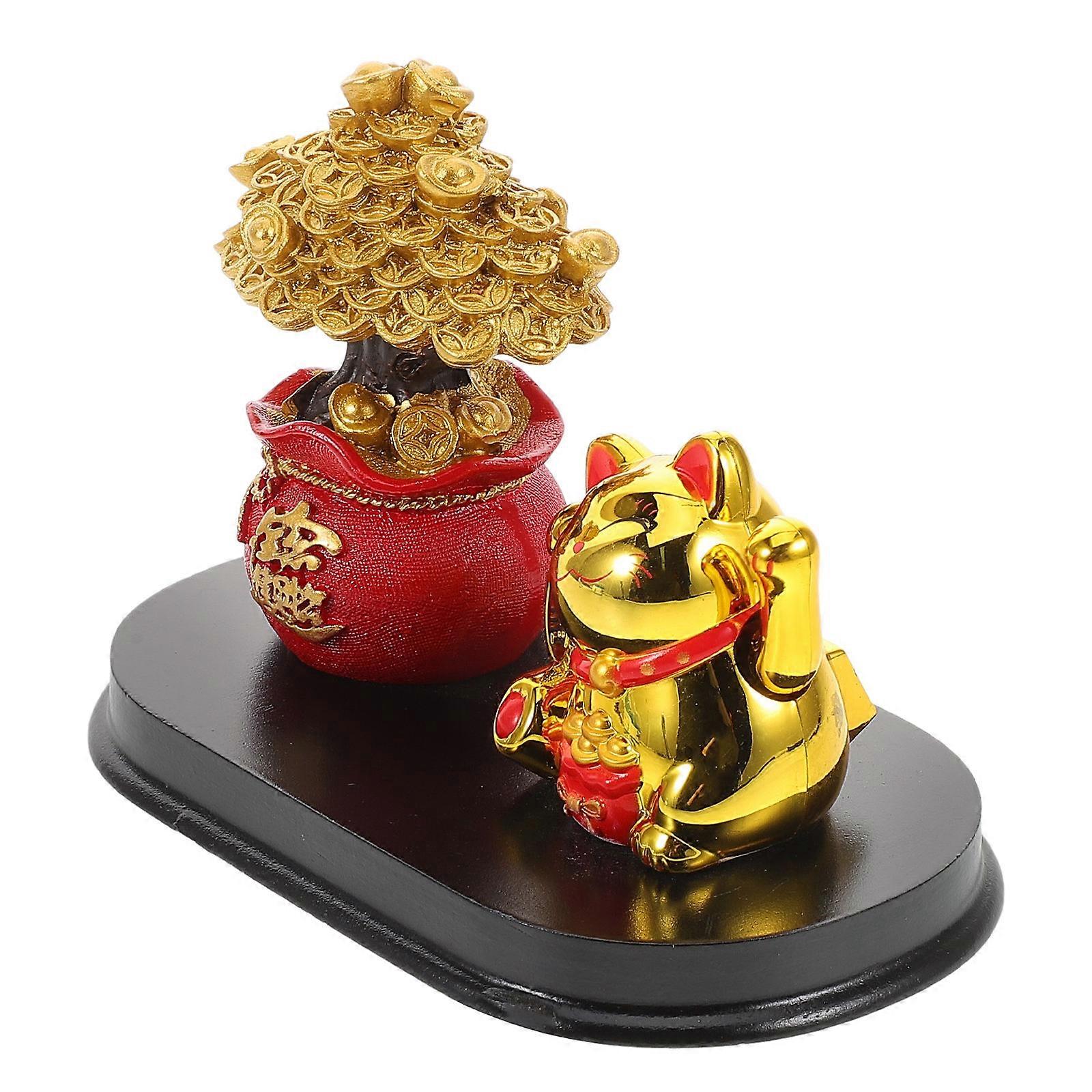 Cat Statue Desktop Ornament Decorative Piece Tree Shape Plastic 1Set For Cat Lovers