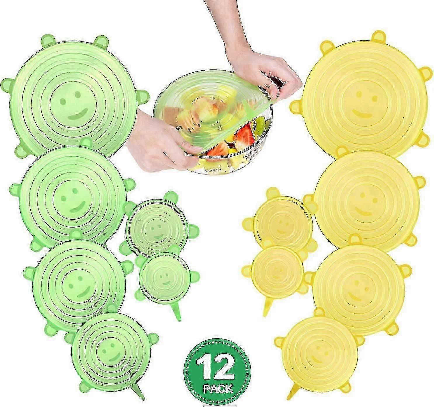 Stretchy Silicone Lids 12 Pack Silicone Stretchy Lids BPA Free & Reusable for Various Sizes & Shapes of Containers Dishwasher