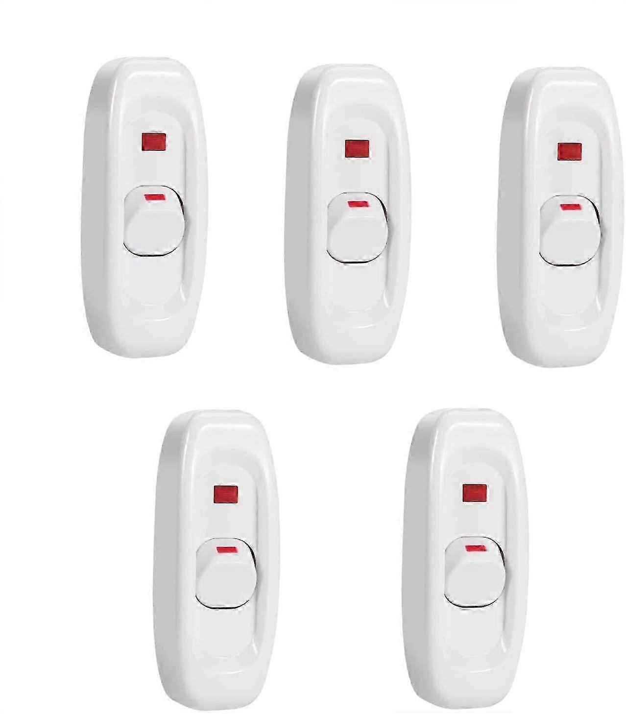5-Pack White LED Rocker Switch, AC 250V 10A Toggle Light Control with Solder Lugs for Cord Lights