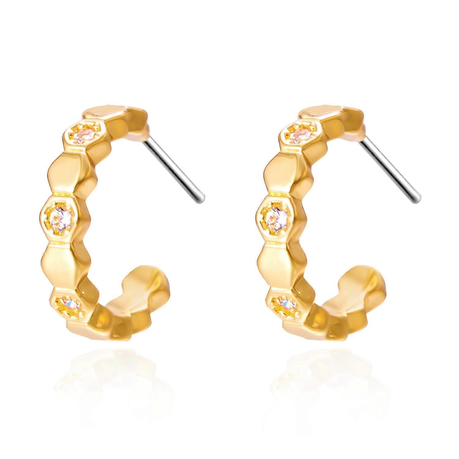 Boucles d'oreilles à tige géométriques en nid d'abeille pour femme, serties de diamants et de zircones