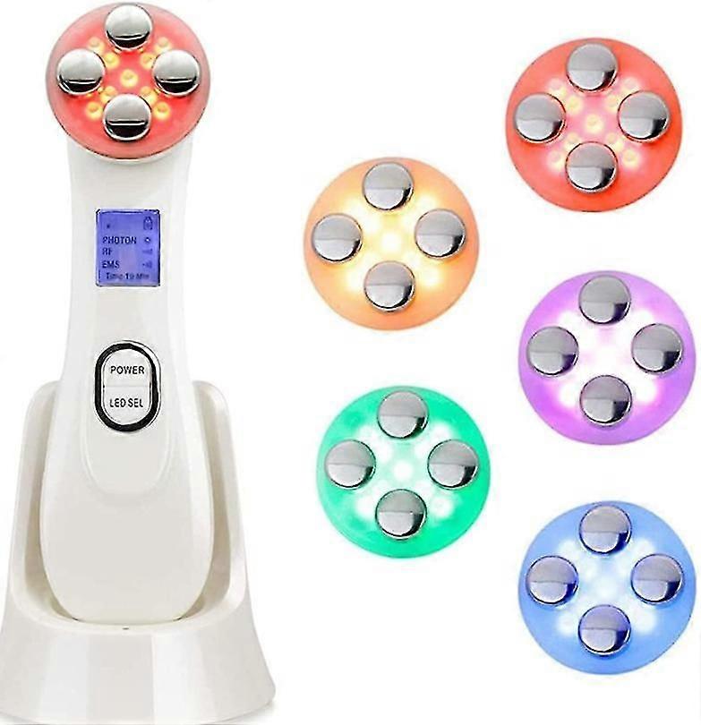 5 in 3超音波フェイシャルリフティングマシンスキンタイトリングマシンLEDライト無線周波数EMSフェイシャル機器トリートメント(ホワイト)