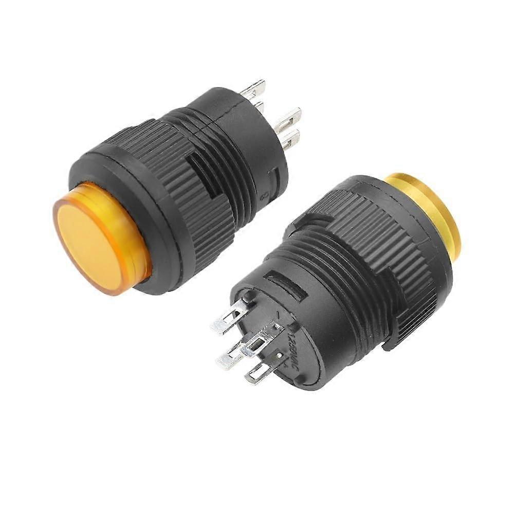 1PC Self locking 16MM Latching Push Button Switch With Yellow LED lighting 4Pin 16MM Panel Mount 4Pin Yellow LED