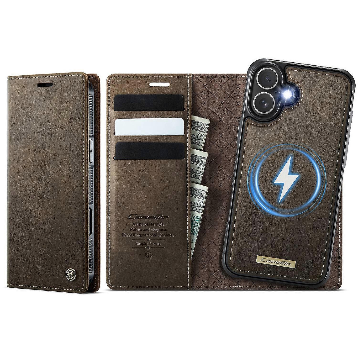 For iPhone 16 Case CASEME C49 Compatible with MagSafe RFID Blocking Detachable Wallet Leather Phone 