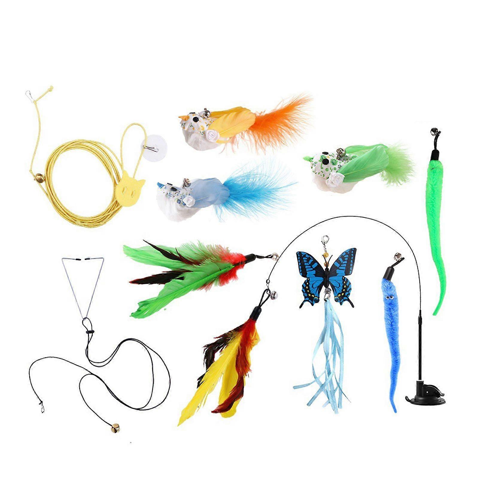 Cat Feathered Wand Toy Interactive Kitten Teaser with Suction Cup 2 Play Modes Cat Wand Toy for Indoor Exercise Entertainment