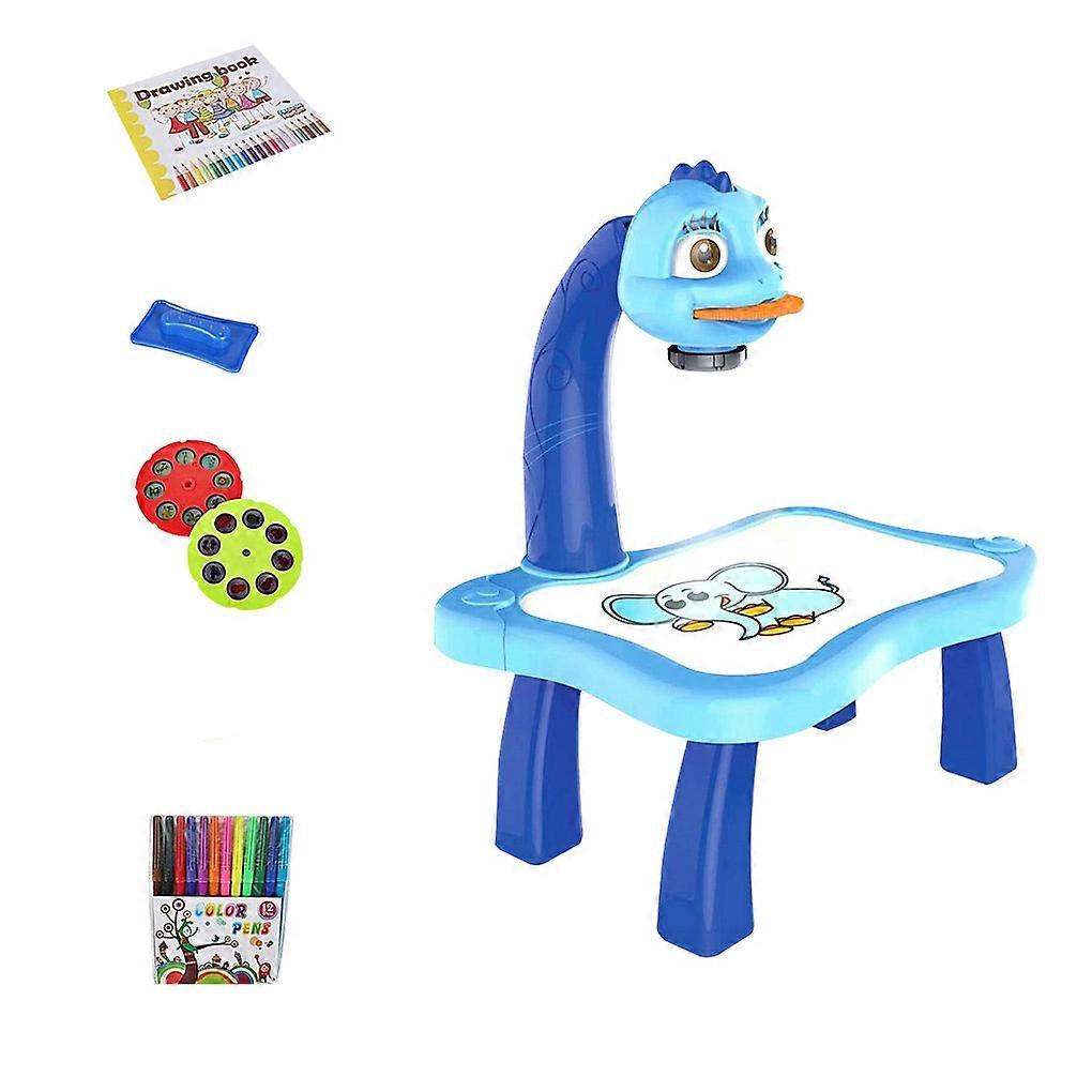 Child Learning Desk with Smart Projector Light Music Kids Projection Drawing Painting Toy Table, Blue