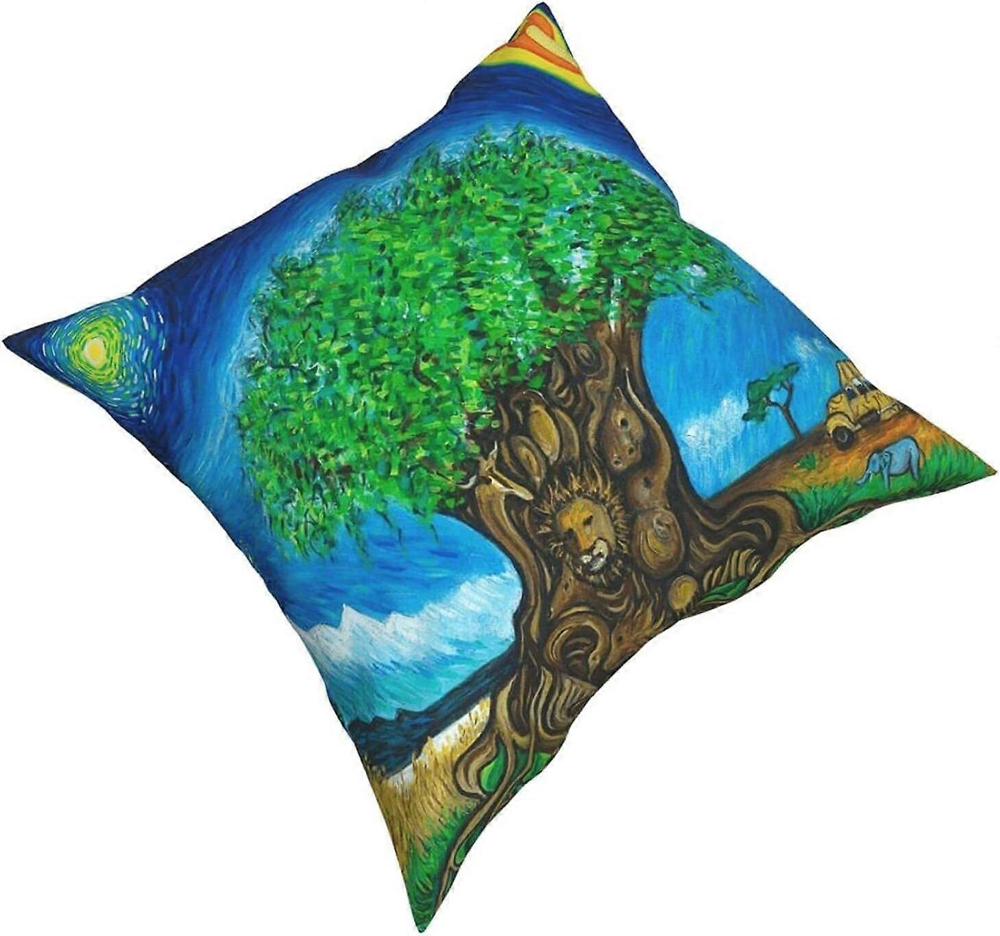 v1198星月夜空冬の山のタペストリー枕カバーファッションスクエア枕カバークッションカバー装飾スロー枕カバー45 x 45 cm-ブラック2-18 "x18