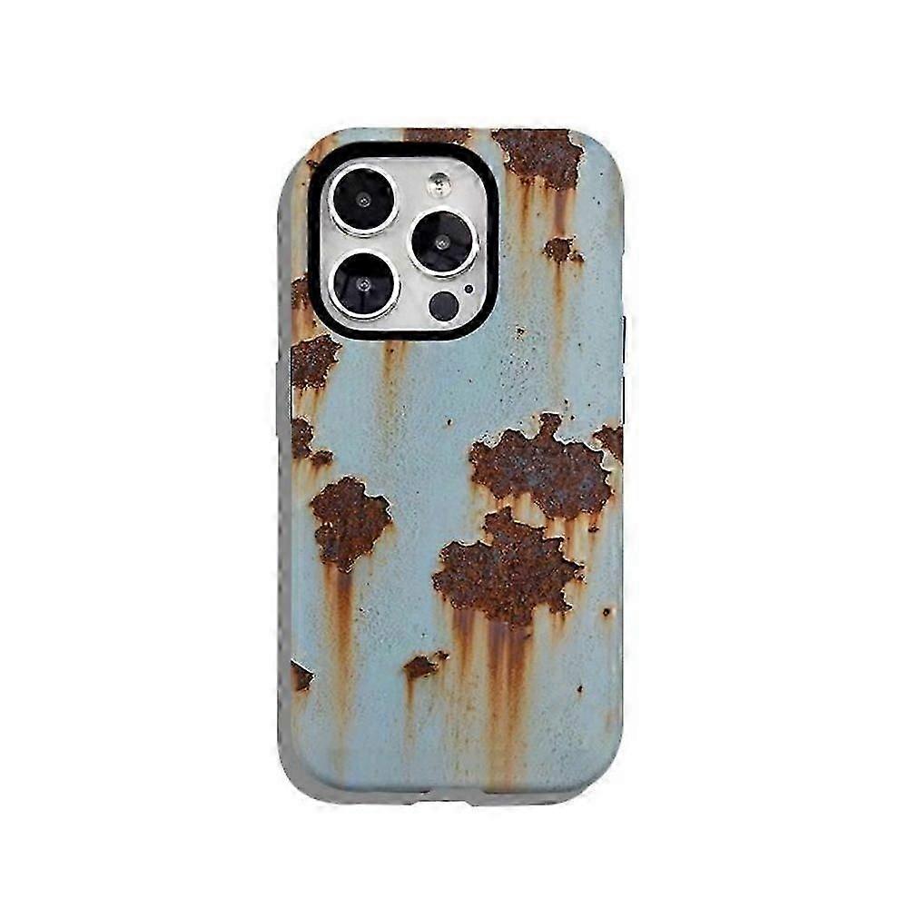 Rusty Phone Case with Magnetic Metal Texture for iPhone 16, 15, 14, 13, and 12 Series