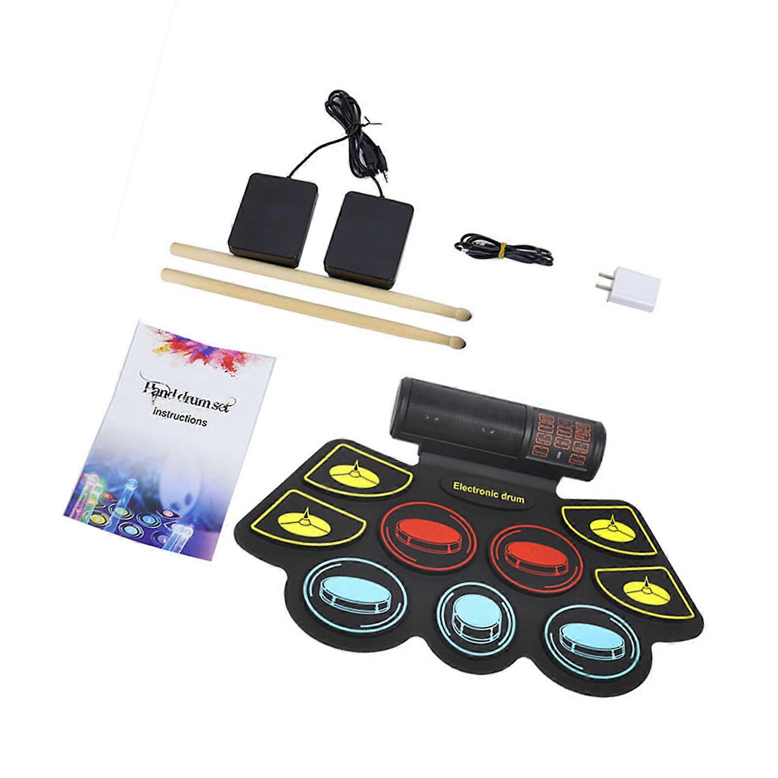 Foldable Electronic Drum Pad With Two Builts In Speakers Wireless Bluetooth-compatible Connectivities Silicone Material Portable Music Instrument