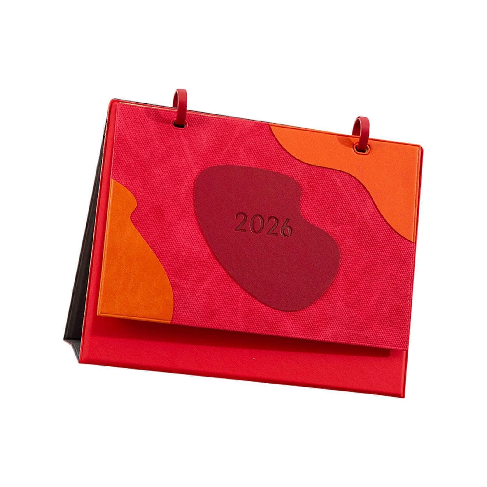 2026 Desktop Calendar With Leather Base 12 Month from Jan to Dec Office Desk Calendar For Daily Planning 220x175mm  Red