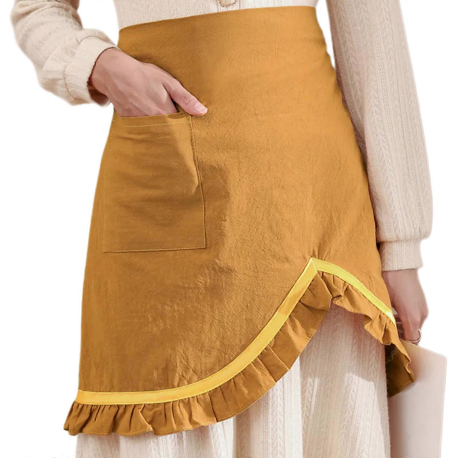 Fasjonabelt og praktisk rosa volangforkle med justerbar stropp kort halvforkle for hjemmekurring og festverter gul