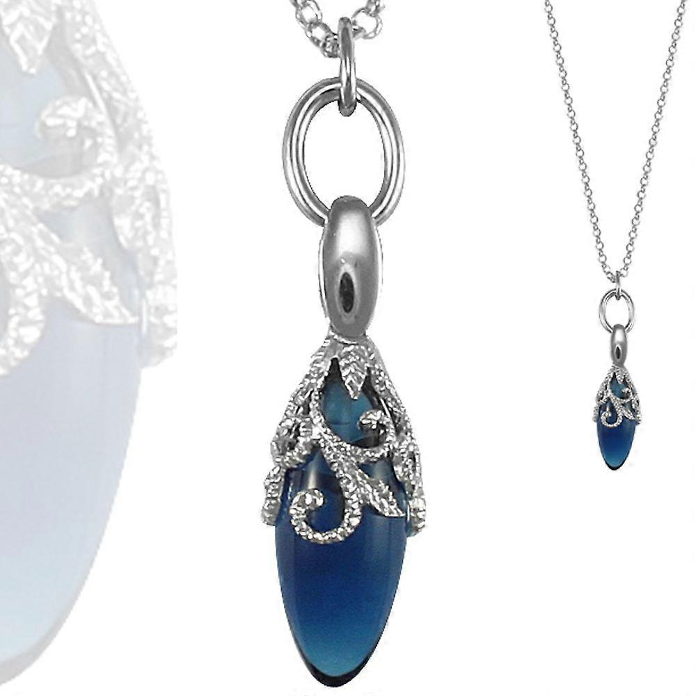 Jewelco London Sterling Silver Encrusted floral teardrop Charm Necklace