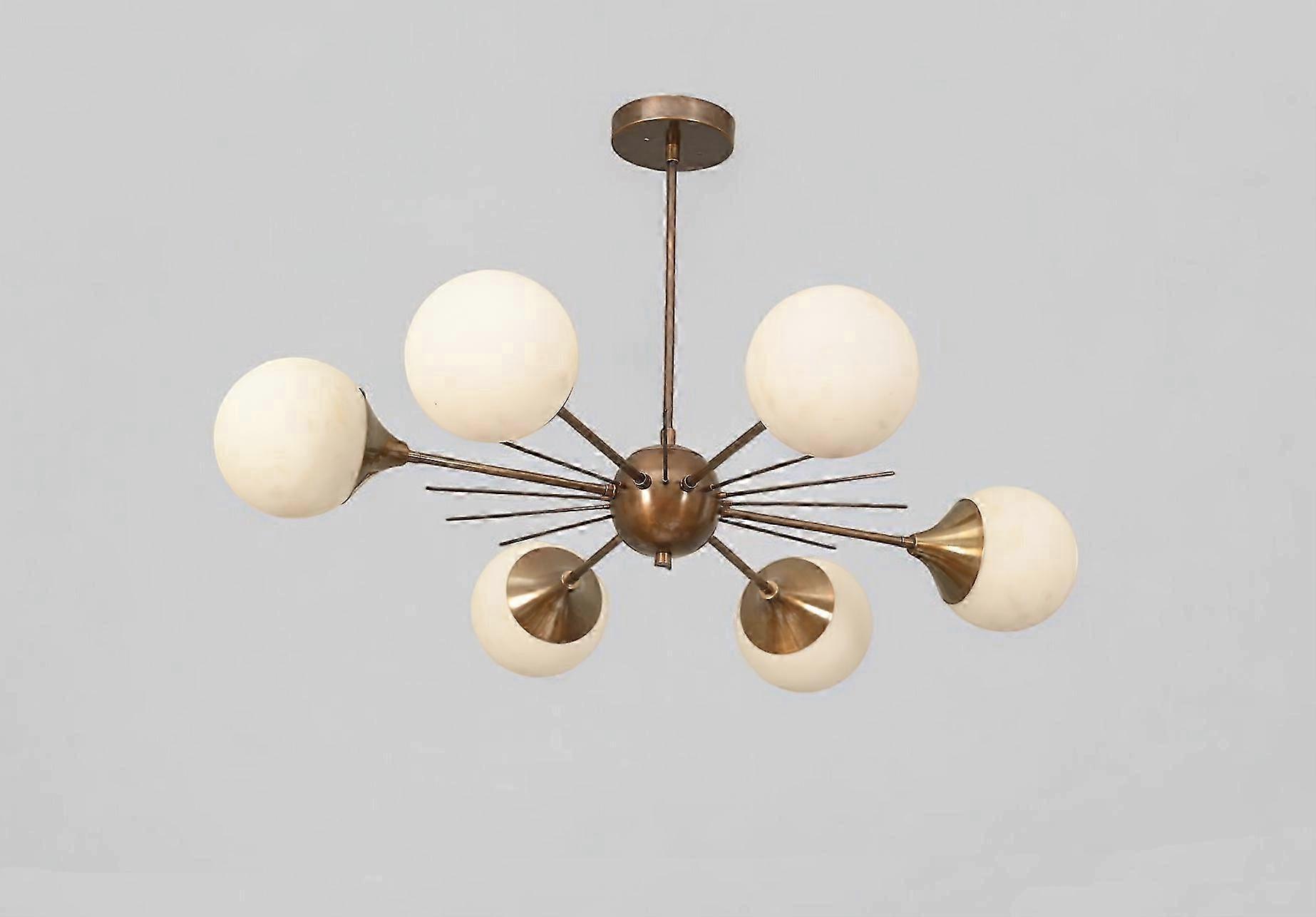 6-Light Spiked Globe Chandelier – Antique, Made With Raw Brass