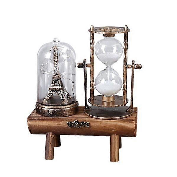 Iron Tower Hourglass Rotating Sand Timer Creative with Light Ornament Gift