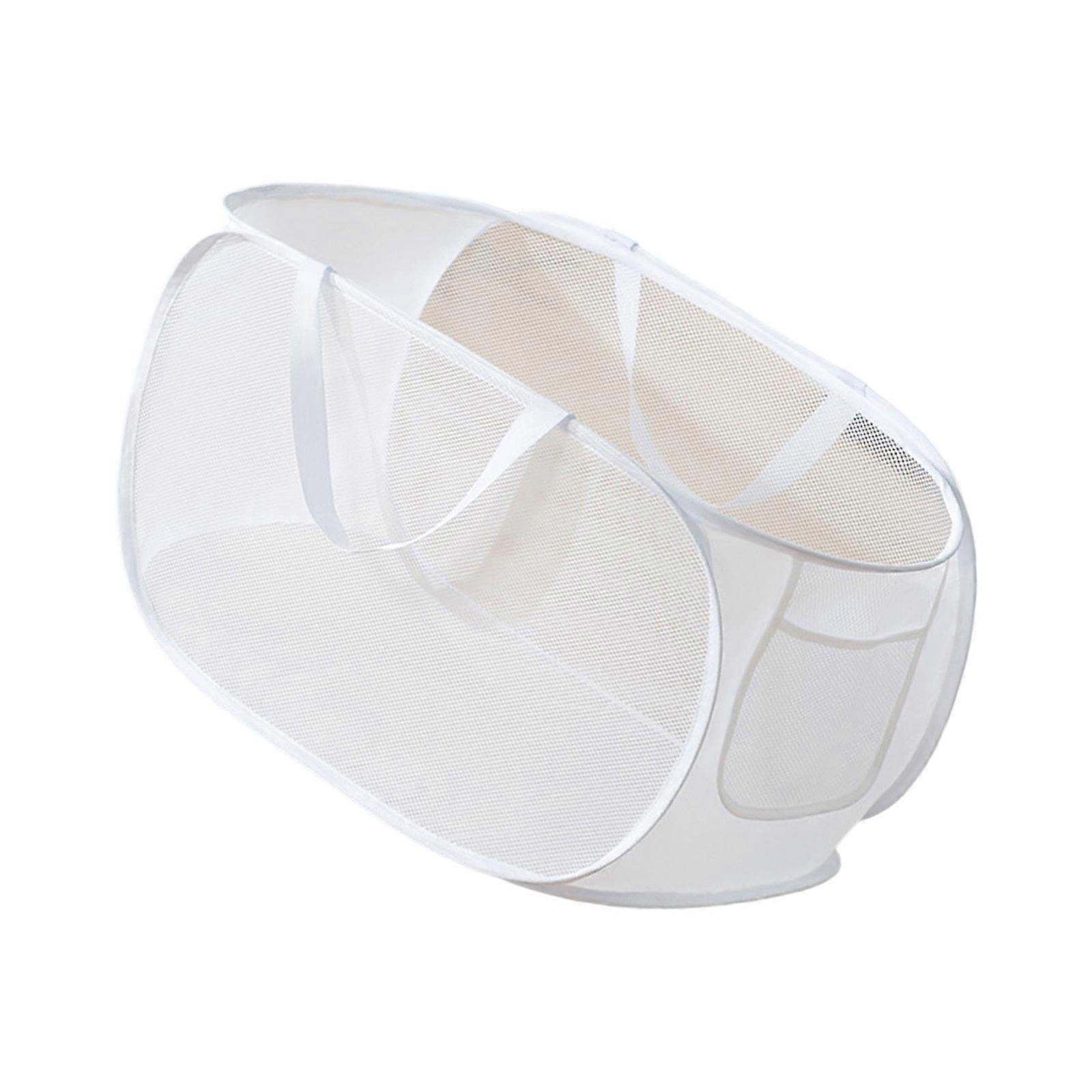Mesh Dirty Clothes Basket Space Saving Organiser Polyester Construction Laundry Hamper Easy To Carry For Dorms  White