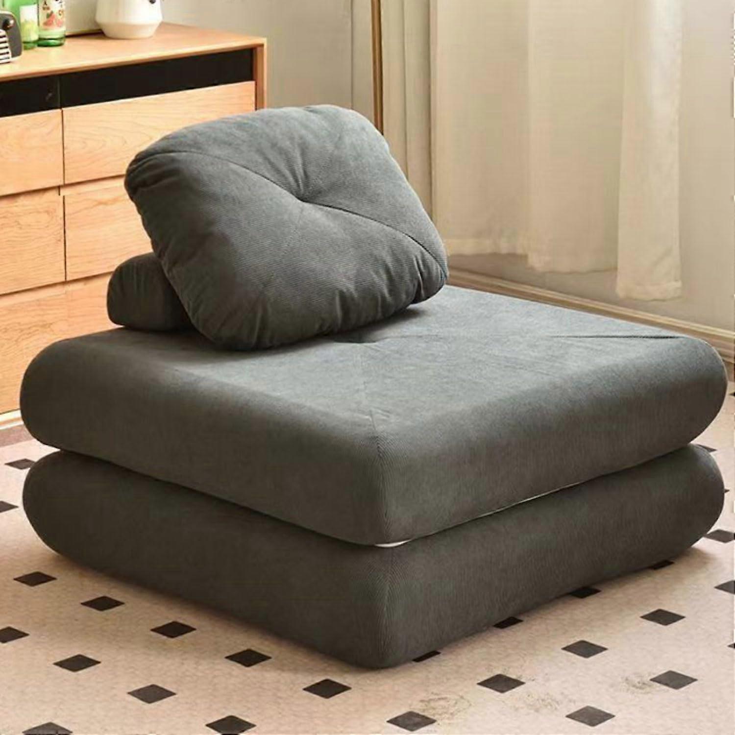 Folding Sofa Bed Pocket Spring Cushion Fold Out Chair Bed Dark Gray 60x60x40 Cm Back Support Convertible Lazy Sleeper