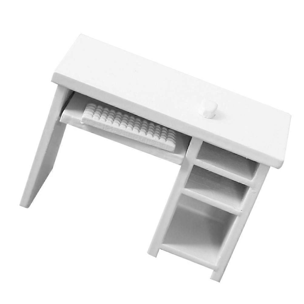 Miniature Dollhouse Furniture Computer Table for Collecting Wood Material White Color for Office Scene Representation 1Set