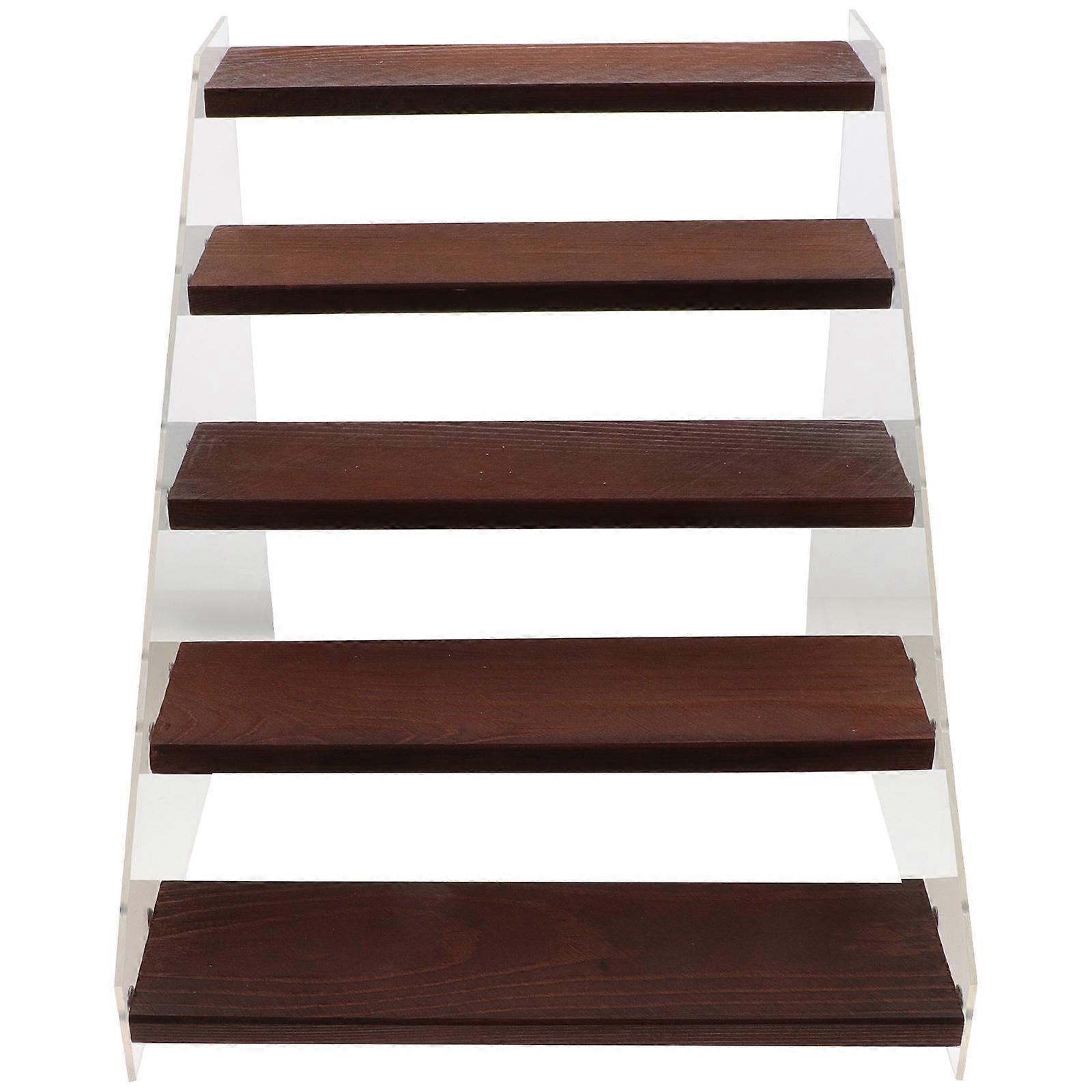 5 Tier Acrylic Wood Display Shelf for Figures 2Sets Organizer Stand