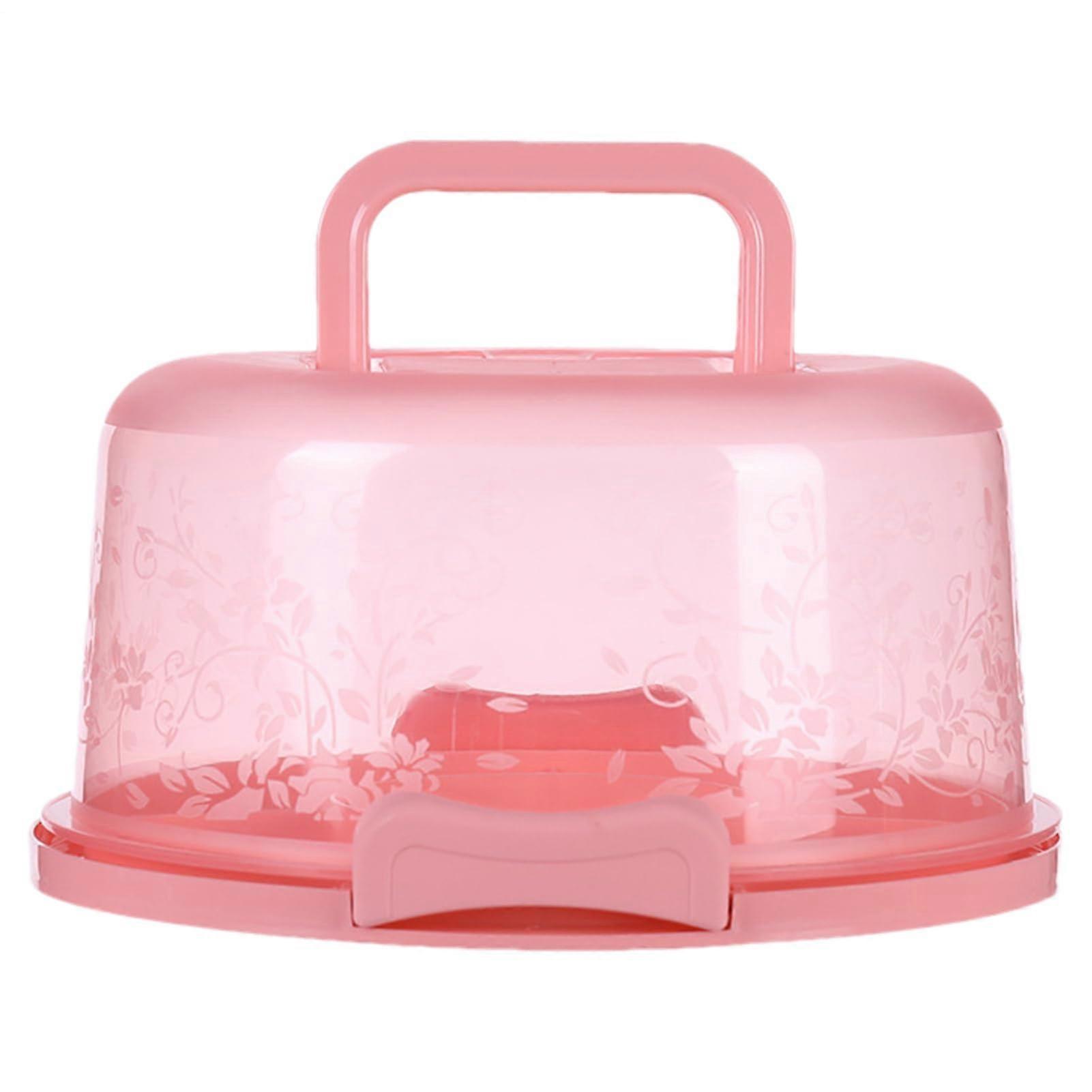 Cake Carrier with Clear Dome Lid, Airtight Seal and Handle for Wedding Cake Storage Pink