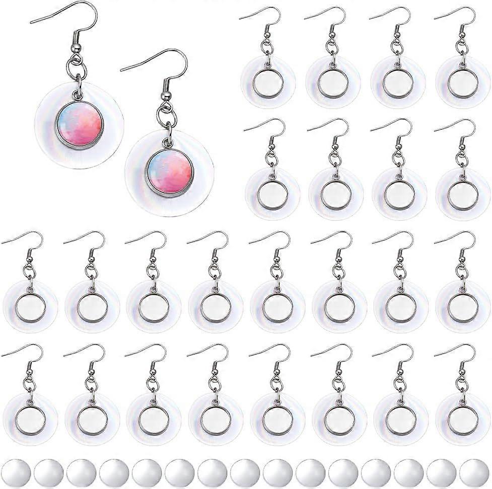 15 Pairs Capiz Shell Stainless Steel Earring Bezel Trays 2.5" Natural Shell Flat Round Base Settings with Round Glass Cabochon Shells Dangle Earring S