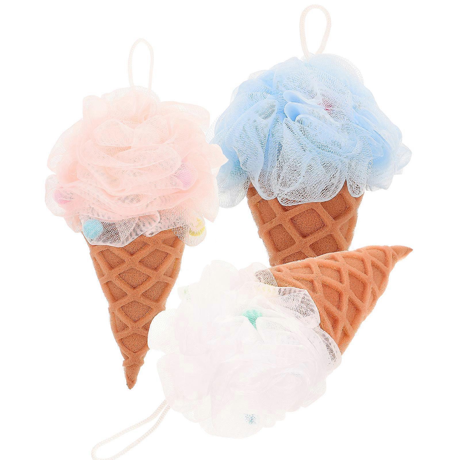 Ice Cream Bath Ball Exfoliating Sponge for Bathing Use 3Pcs Set