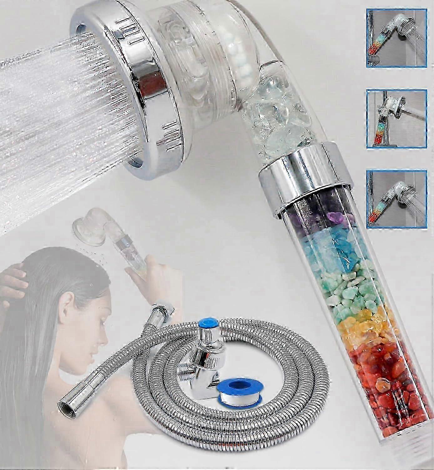 Natural gemstone shower head with chakra crystals for spa shower experience