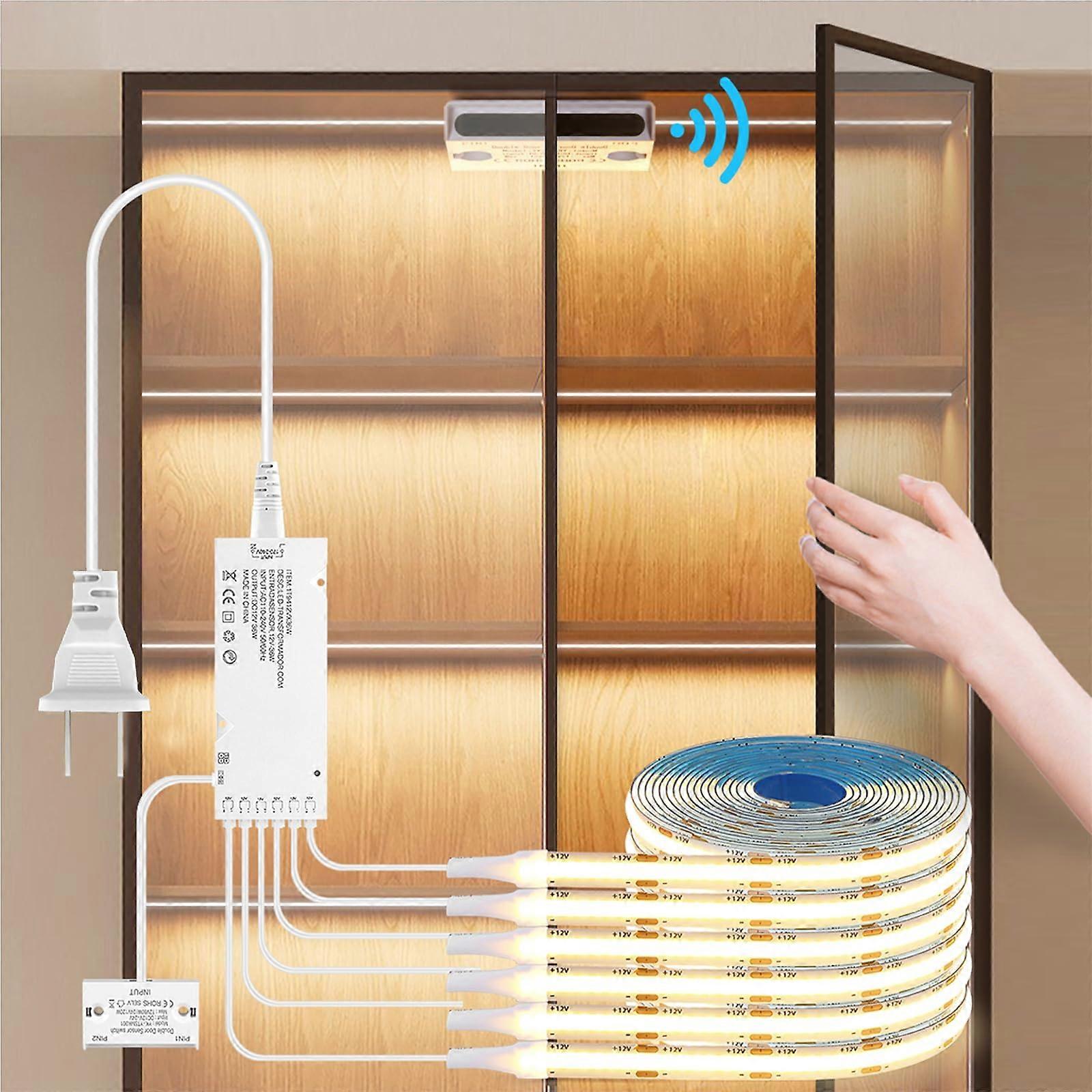 COB LED Strip Lights with Door Sensor, Warm White Under Cabinet Lighting Kit, Cuttable 6.56Ft