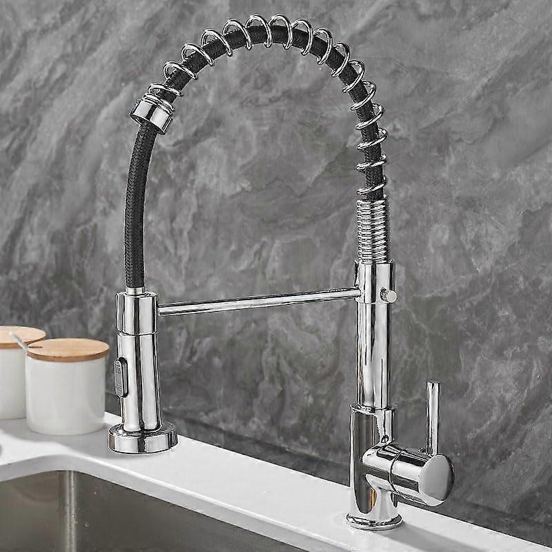 Black Kitchen Faucet with Pull Down Sprayer, 360° Swivel Spout, Single Handle, Modern Brass Design