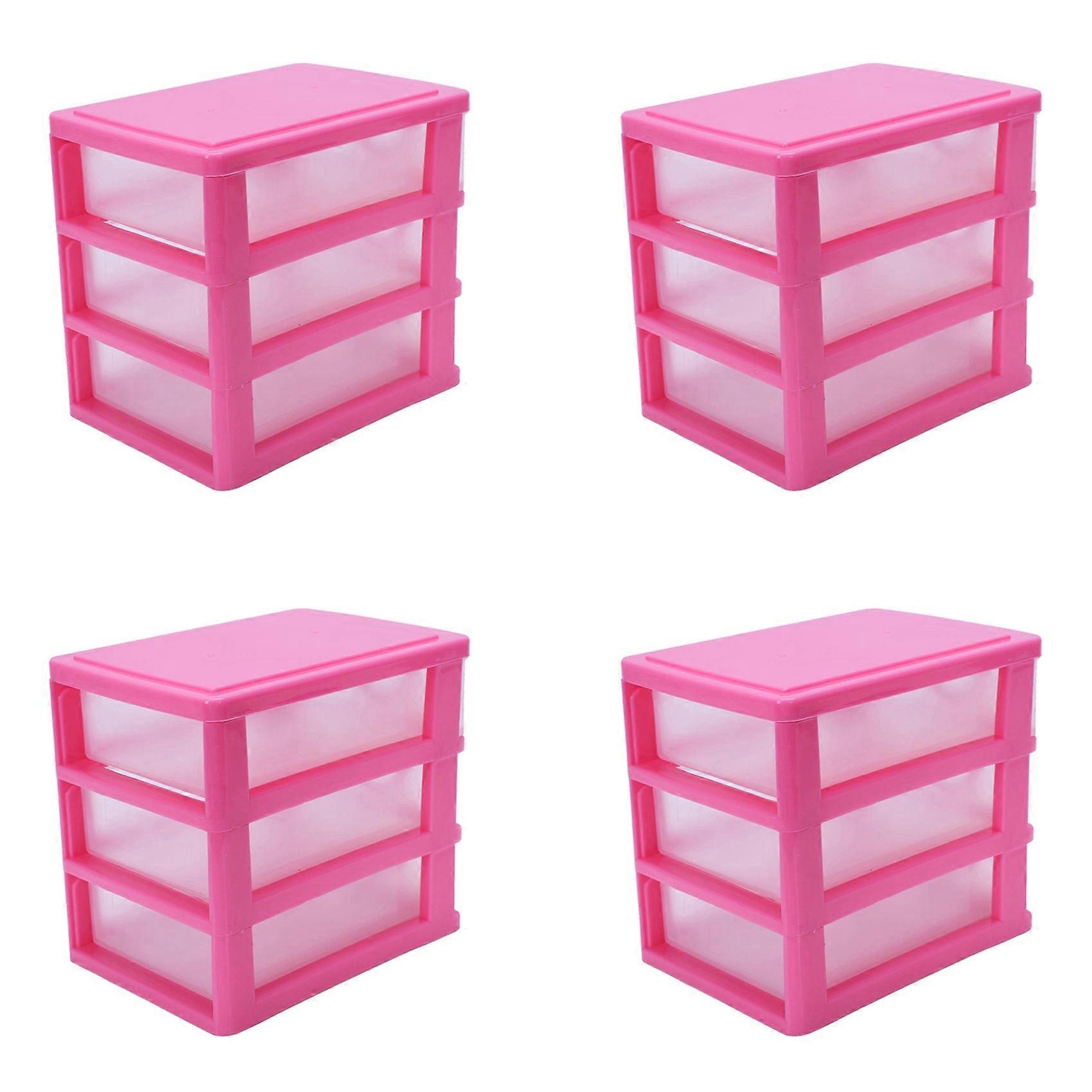 4X Mini Translucent Drawer Type Plastic Storage Box(Rose Red 3 Layers)