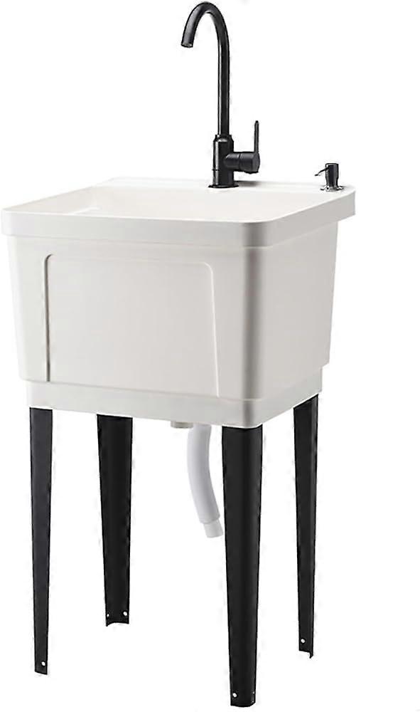 Heavy Duty Utility Sink with Rotatable Faucet and Soap Dispenser for Laundry Room Basement Garage White