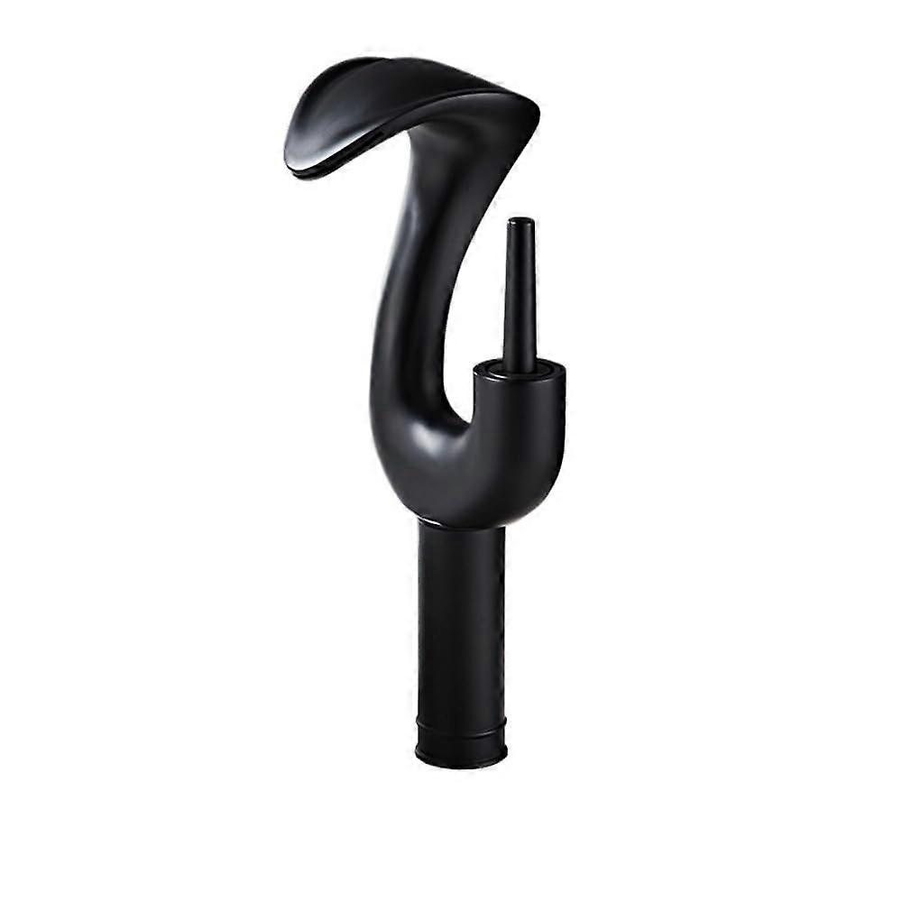 Black Tall Bathroom Sink Faucet with Drain, Solid Brass Single Handle, Waterfall Spout, LeakResistant