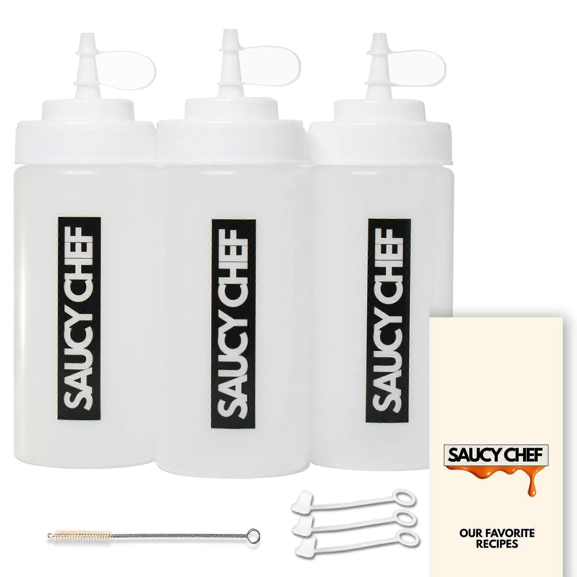 Squeeze Bottles 3 Pack 16 oz BPA  Leak Proof Wide Mouth Condiment Dispenser with Caps and Brush