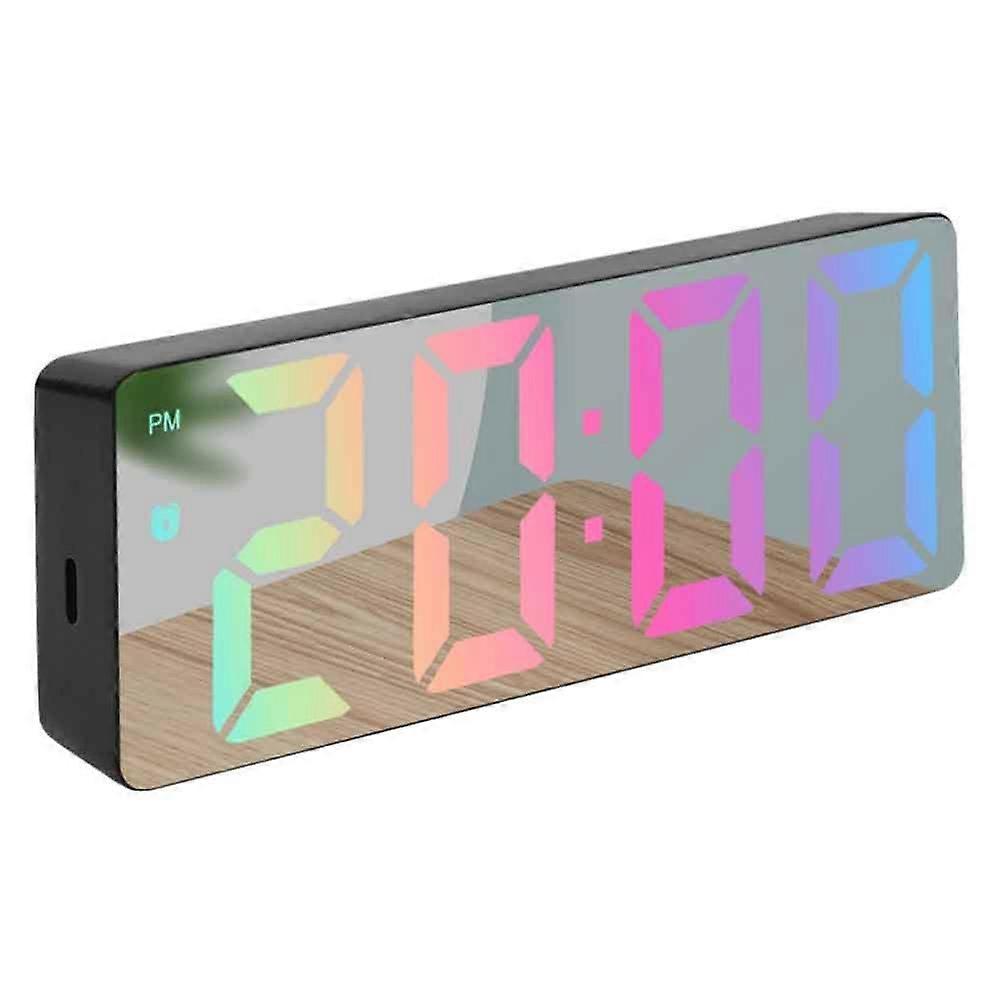 LED Digital Alarm Clock for Students Mirror Surface Desktop Clock with Voice Control Function