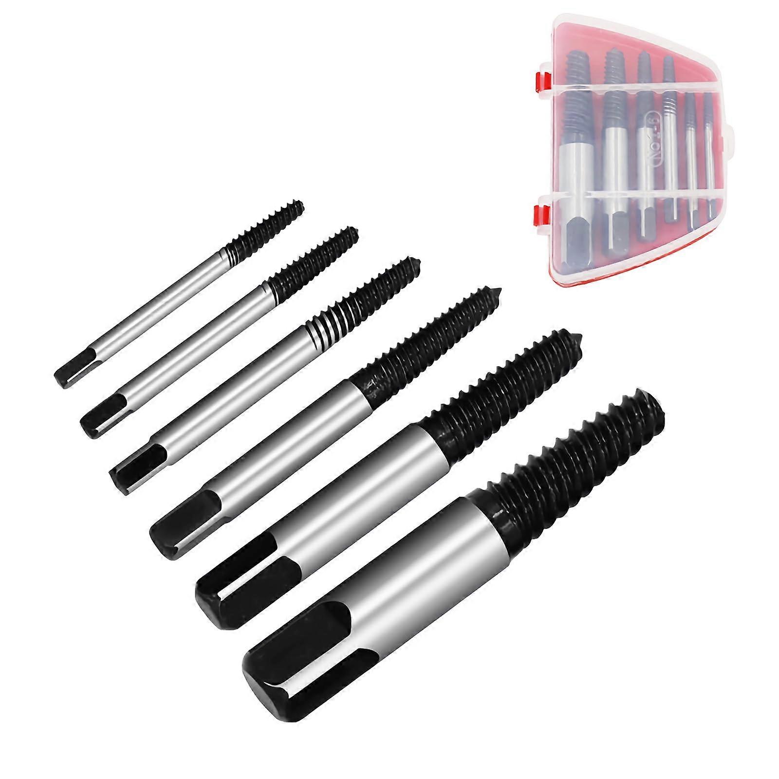 6Piece Screw Extractor Set for Broken or Stripped Bolts and Screws, Carbon Steel with Case