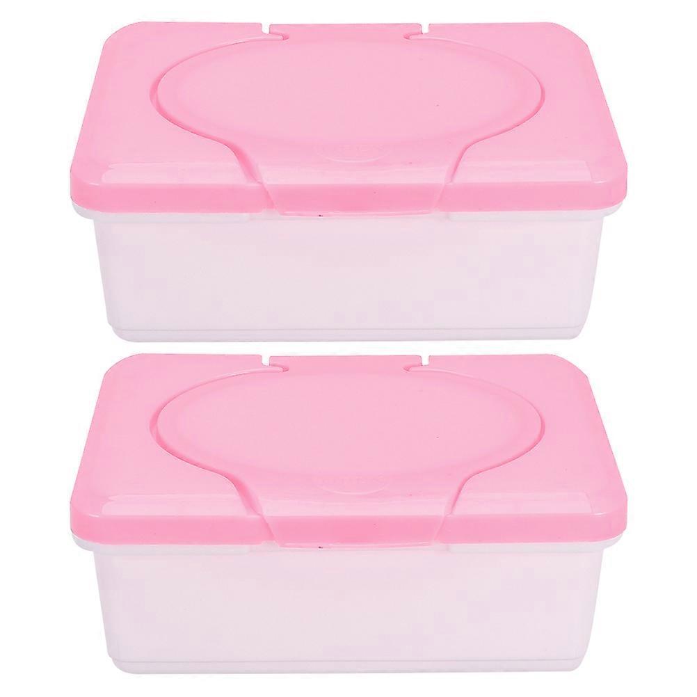 Wet Tissue Box for Home Use 2Pcs Pink Plastic Dustproof Container