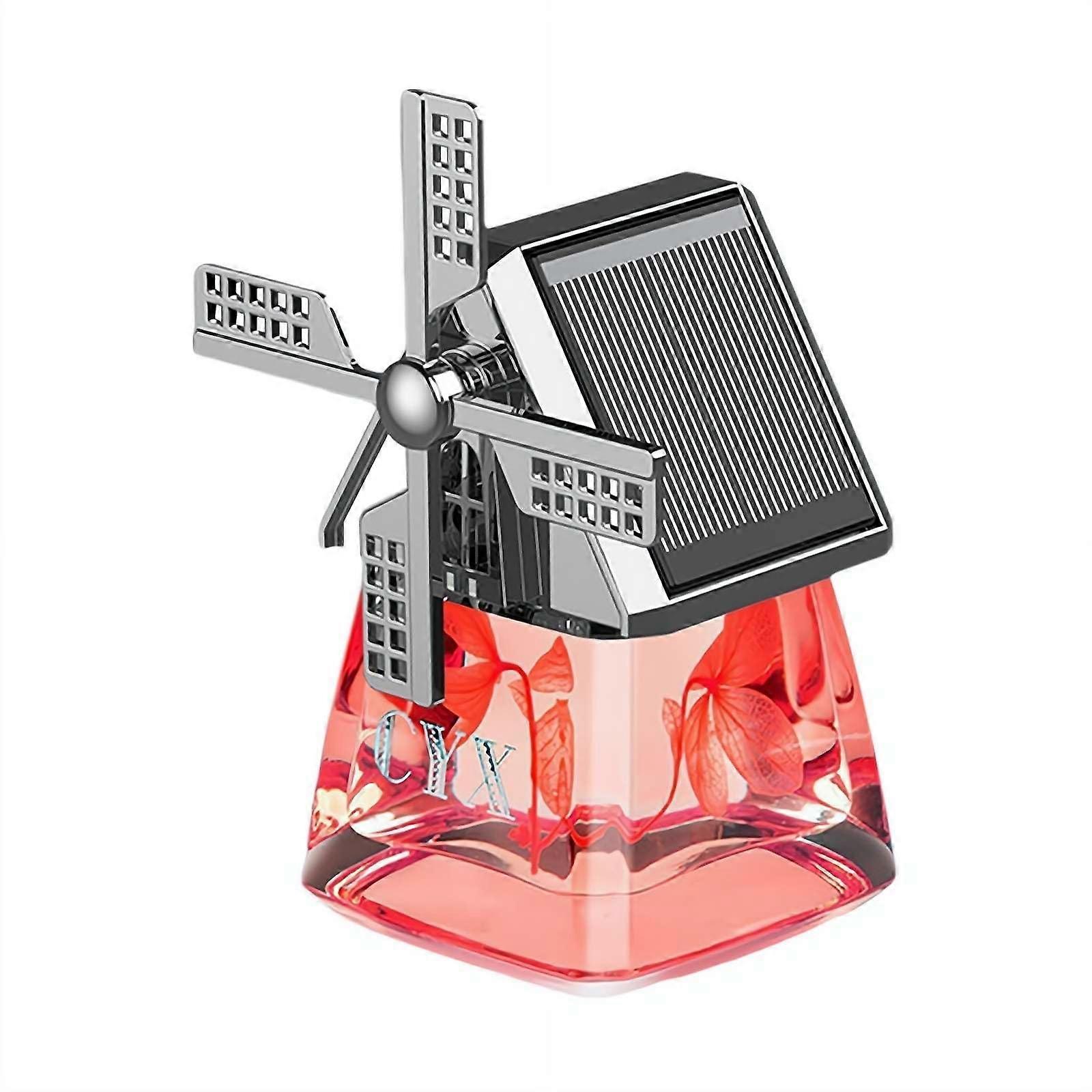 Solar Car Air Freshener with SolarPowered Rotation, Windmill Essential Oil Diffuser, Red 1pc