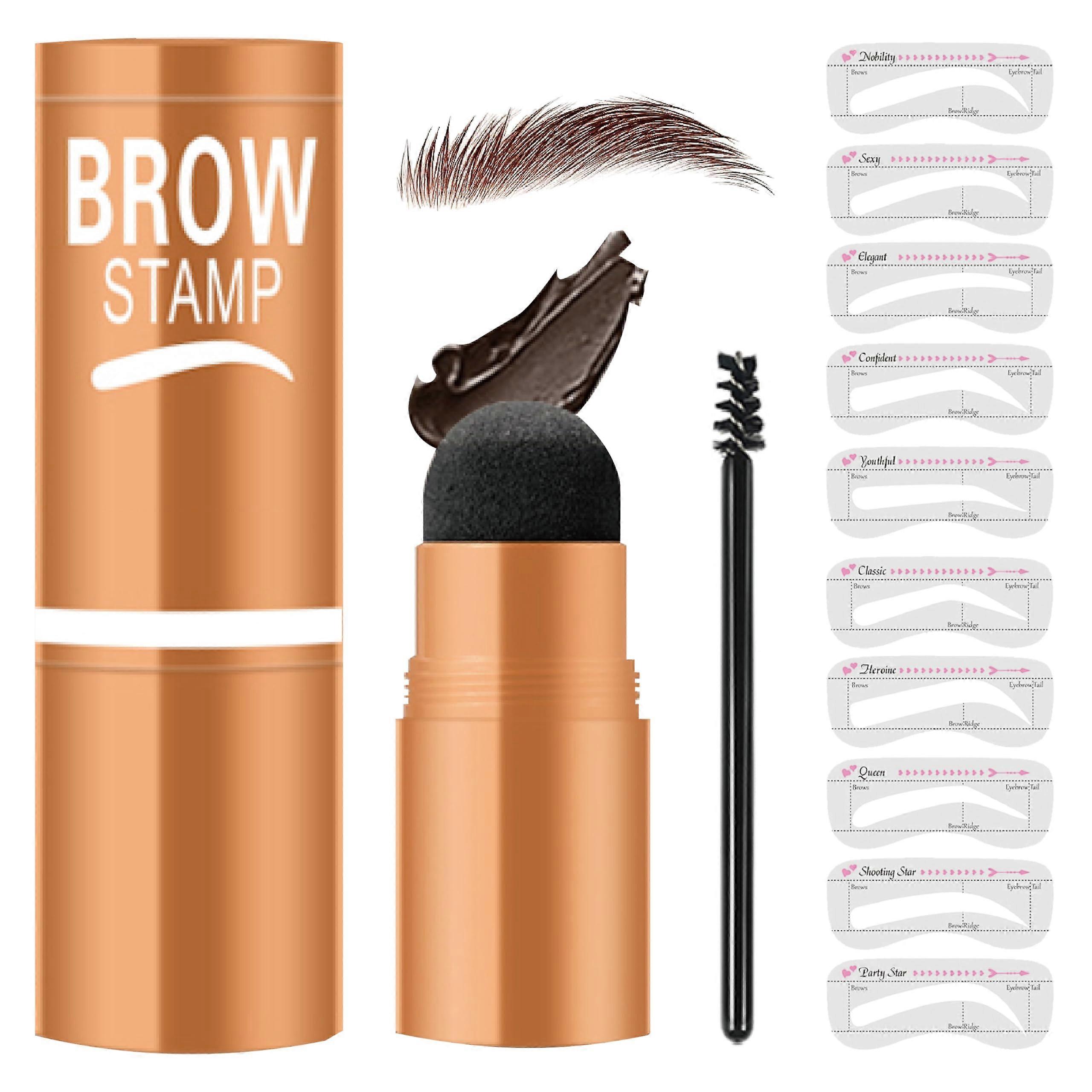 Eyebrow Stamp Kit Dark Brown with 10 Reusable Stencils, SmudgeProof Long Lasting Brow Shaping