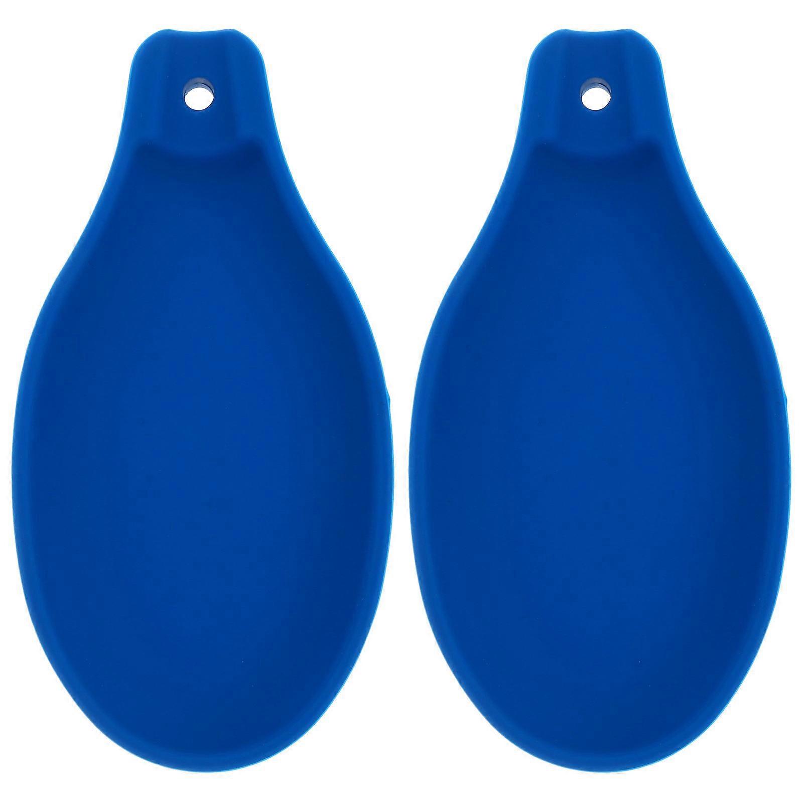 Blue Silicone Spoon Rest for Kitchen Supplies 2Pcs Spoon Storage Pads