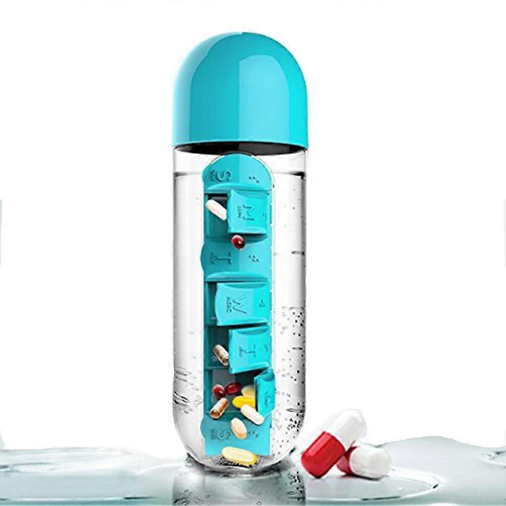 23 oz Stainless Steel 2in1 Pill Organizer Water Bottle for Travel Camping Hiking