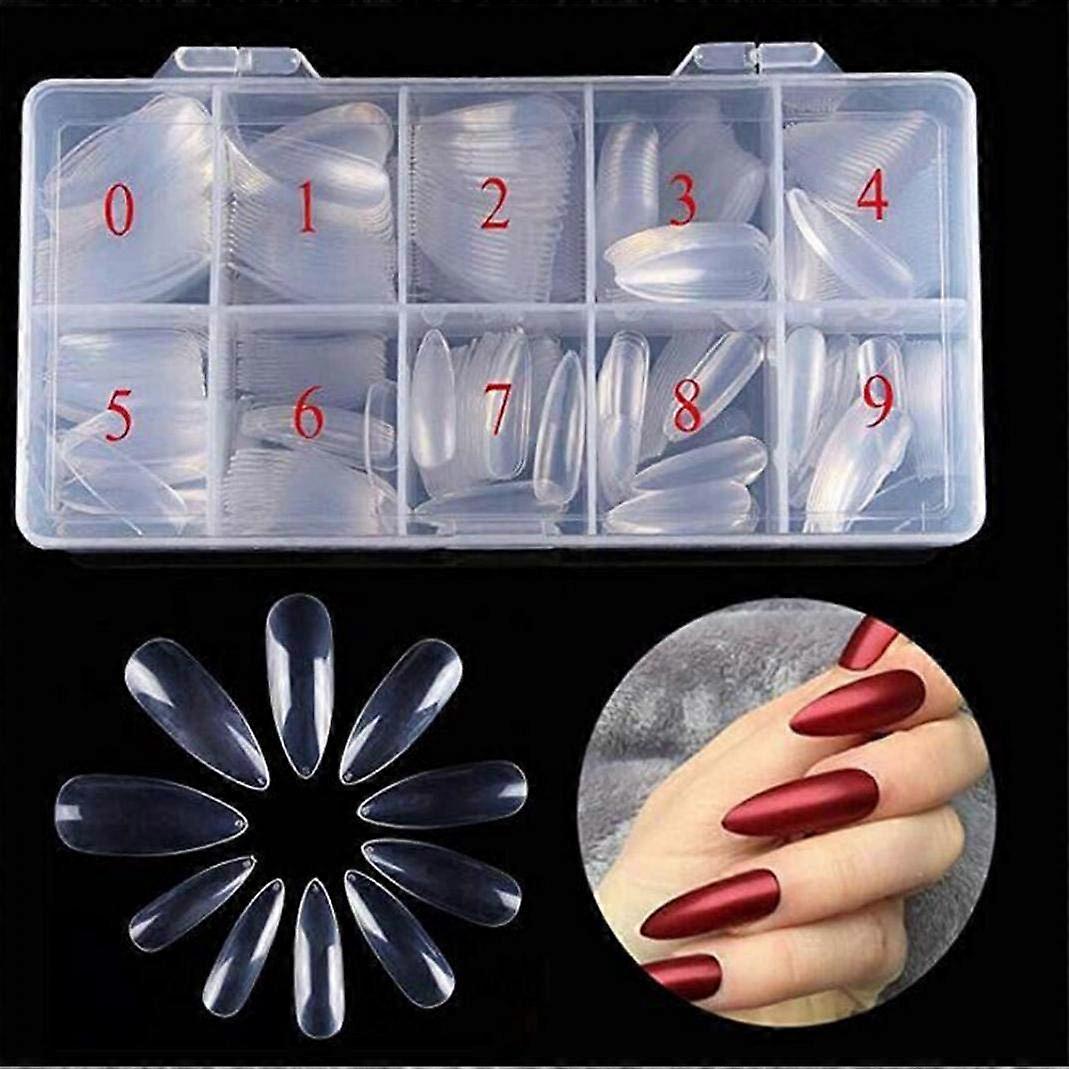 500pcs Transparent Round Tip Acrylic Press On Nails Full Cover False Nails with Storage Box
