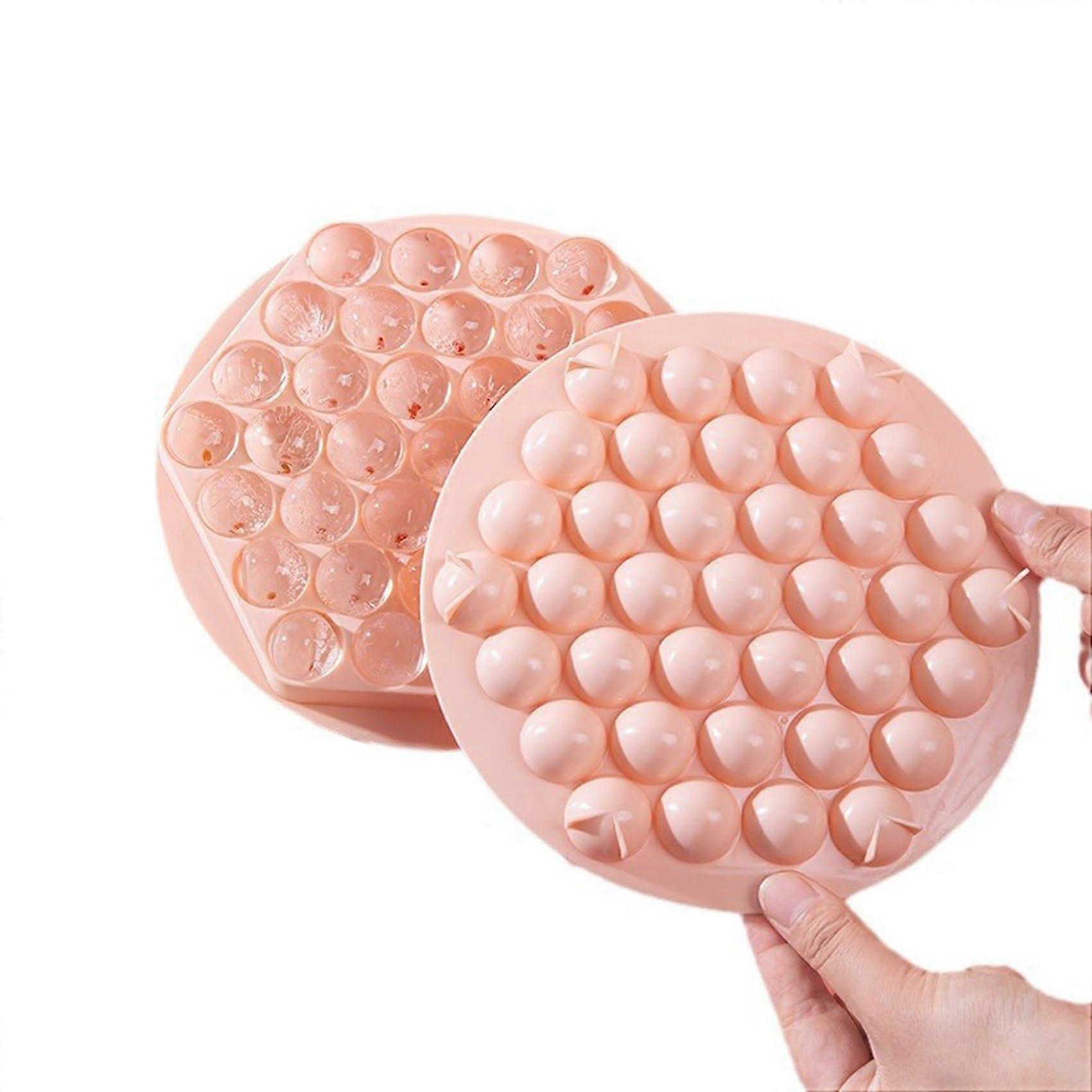 Round Ice Cube Tray with Lid and Bin, Makes 37  Ice Balls, Includes Scoop for Drinks