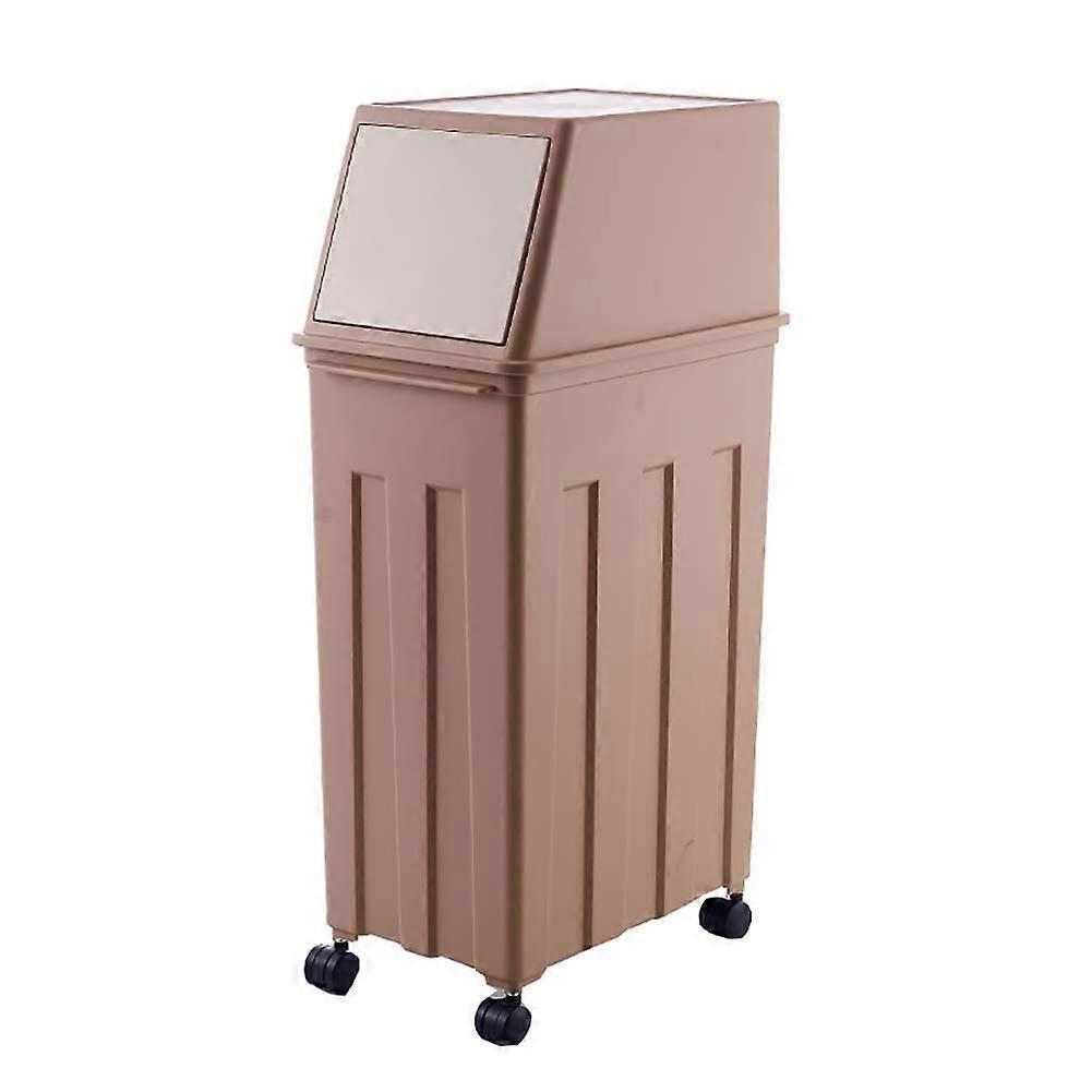 Large 30L Plastic Trash Can with Press Lid, Durable Rolling Garbage Bin for Kitchen Garden Coffee