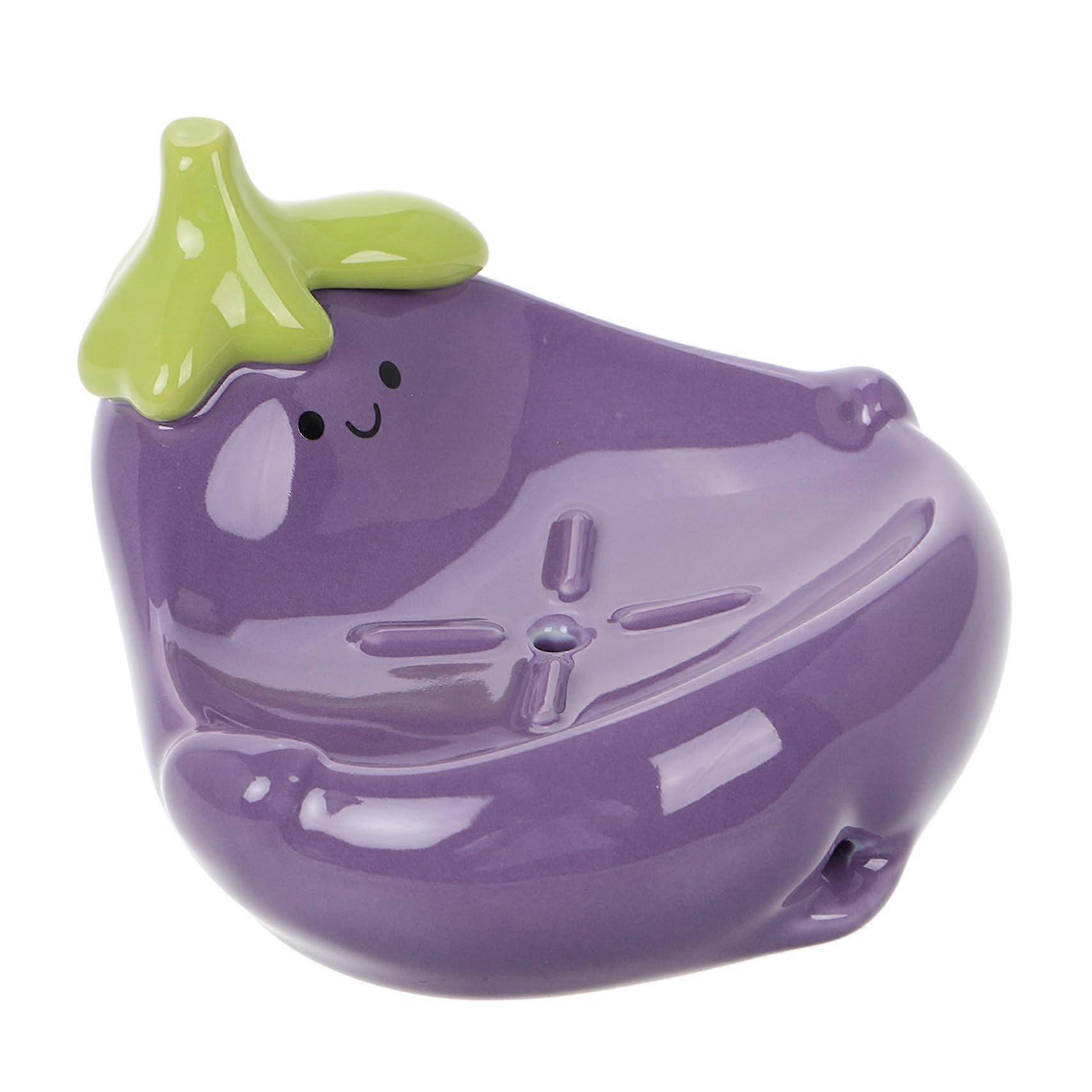 Ceramic Eggplant Soap Dish with Drainage SelfDraining Bathroom Soap Holder Whimsical Design